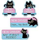 Student Driver Sticker Magnet for Car - Cosmisun 4 Pcs Black Cat New Driver Car Magnets Cartoon Animal Reflective Magnetic Bumper Stickers Decal Keep Distance Safety Sign for Teens New Driver Learner
