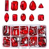 SWTHONY 140 PCS Large Glass Rhinestones Pointback Mixed Shapes, Bulk Crystal Big Gems Rhinestones for Crafting Clothes Dress Shoes Jewelry Making Ruby