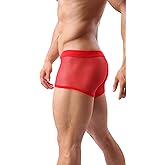 Mens Sexy Underwear Breathable Mesh Boxer Briefs See Through Hollow Lingerie