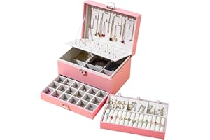 BOOVO Earring Jewelry Box For Women Girl Stud Organizer, 5 Layers Girl Jewelry Organizer Box With Lock Earring Holder Organiz