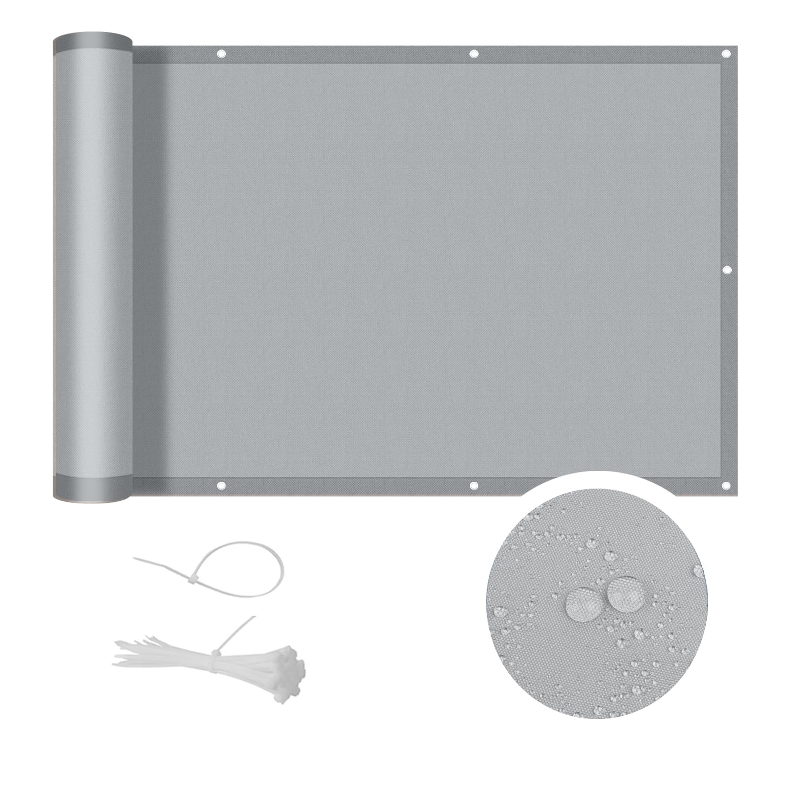 Cool Area balcony privacy screen,PES balcony cover anti-peeping,anti-rain, anti-ultraviolet,90x800 cm,Grey