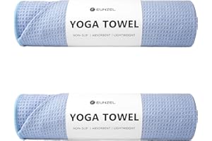 Eunzel 2 Pack Hot Yoga Towel, Non-Slip Yoga Mat Towel with Grip Dots Stickyfiber Sweat Absorbent Towel for Hot Yoga, Pilates and Workout 72" x 24", Blue