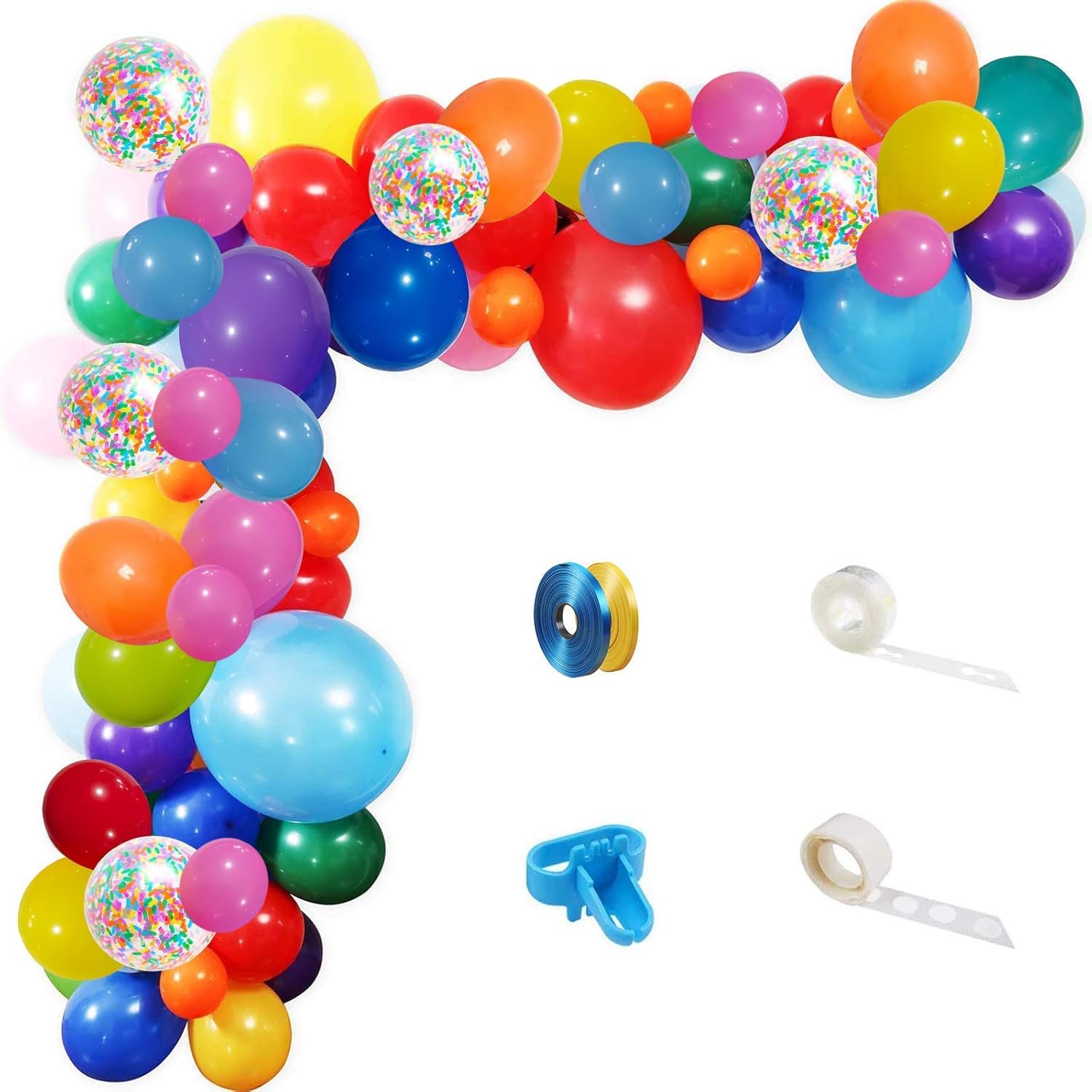 Rainbow Party Balloons Garland Kit, 114 Pack Assorted Multicolor Latex Balloon With Long Paper Confetti Balloons for Carnival Circus Fiesta Wedding Birthday Party Decorations: Health & Personal Care