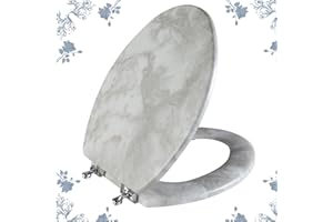 Angol Shiold Elongated Marble Toilet Seat with Zinc Alloy Hinges, Easy to Install and Clean, Anti-pinch (Gray)