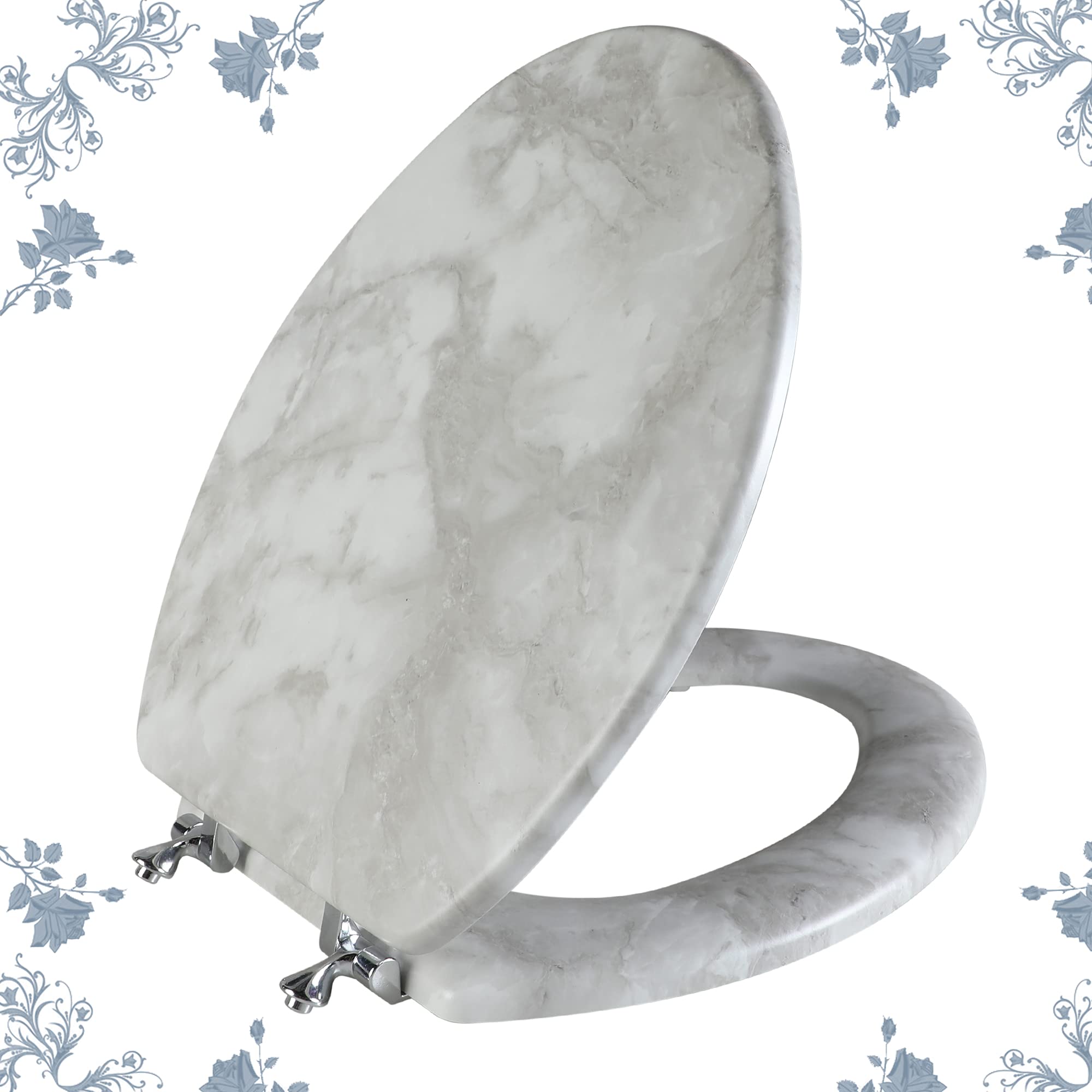 Photo 1 of ** FACTORY SEALED **Angol Shiold Elongated Marble Toilet Seat with Zinc Alloy Hinges, Easy to Install and Clean, Anti-pinch (Gray)
