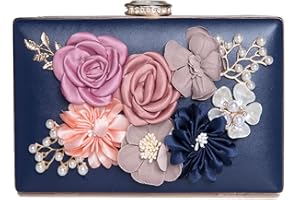 Women's Satin Flower Dinner Clutch Pearl Beaded Evening Hand Bag