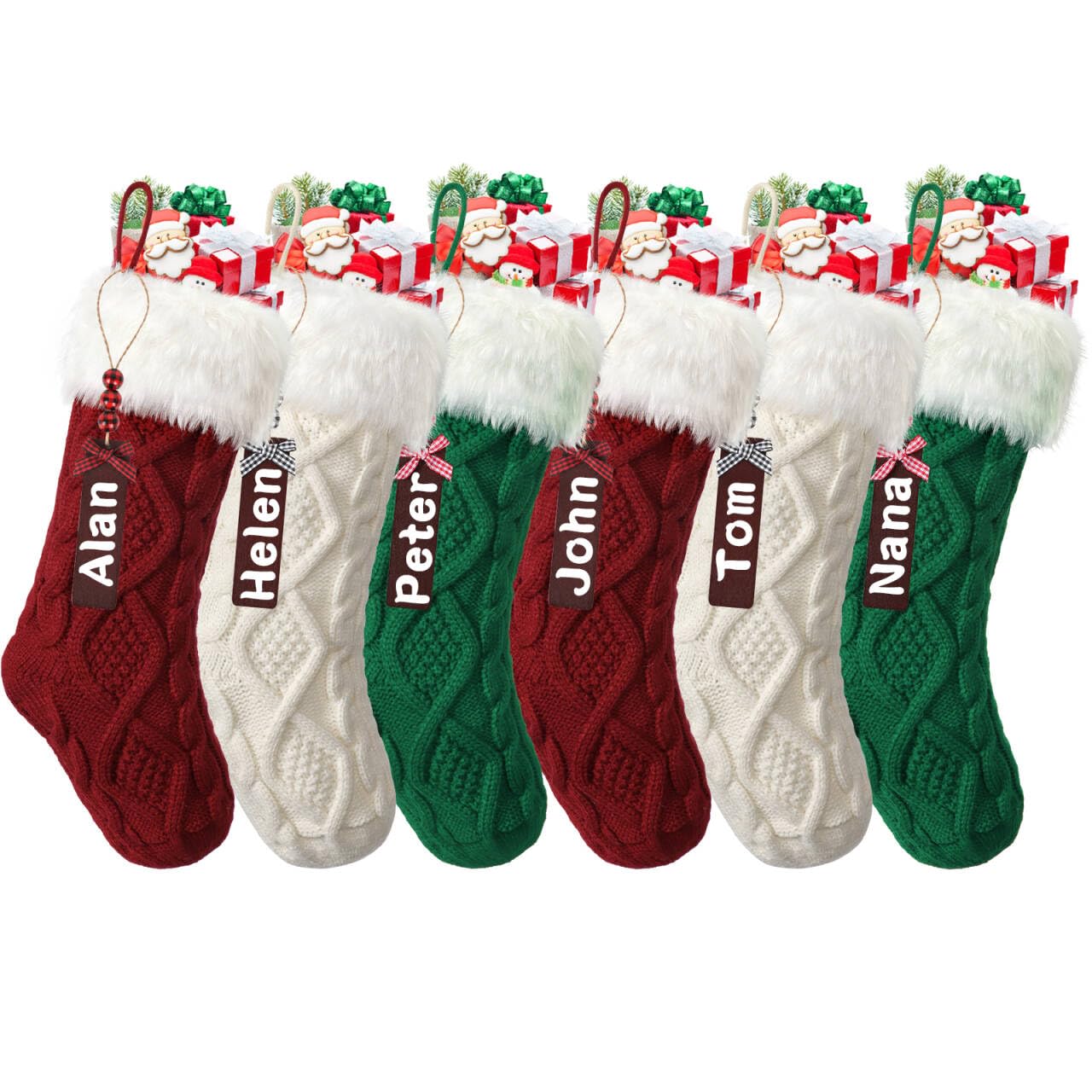 SOMYTING 6pcs Christmas Stockings 18 Inch Large Wool Knit Christmas Stockings Personalized Xmas Hanging Stocking with Name Tags Xmas Stockings for Christmas Fireplace Tree Decorations Children's Gifts