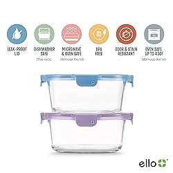 Ello Color Lock 7 Cup 4PC, 2 Pack Glass Meal Prep