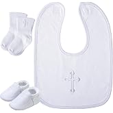 Hicarer 5 Pcs Baptism Gifts for Boys Girls | Including White Embroidered Cross Bib Christening Shoes and Socks for Baby Infant Toddler First Communion Outfit