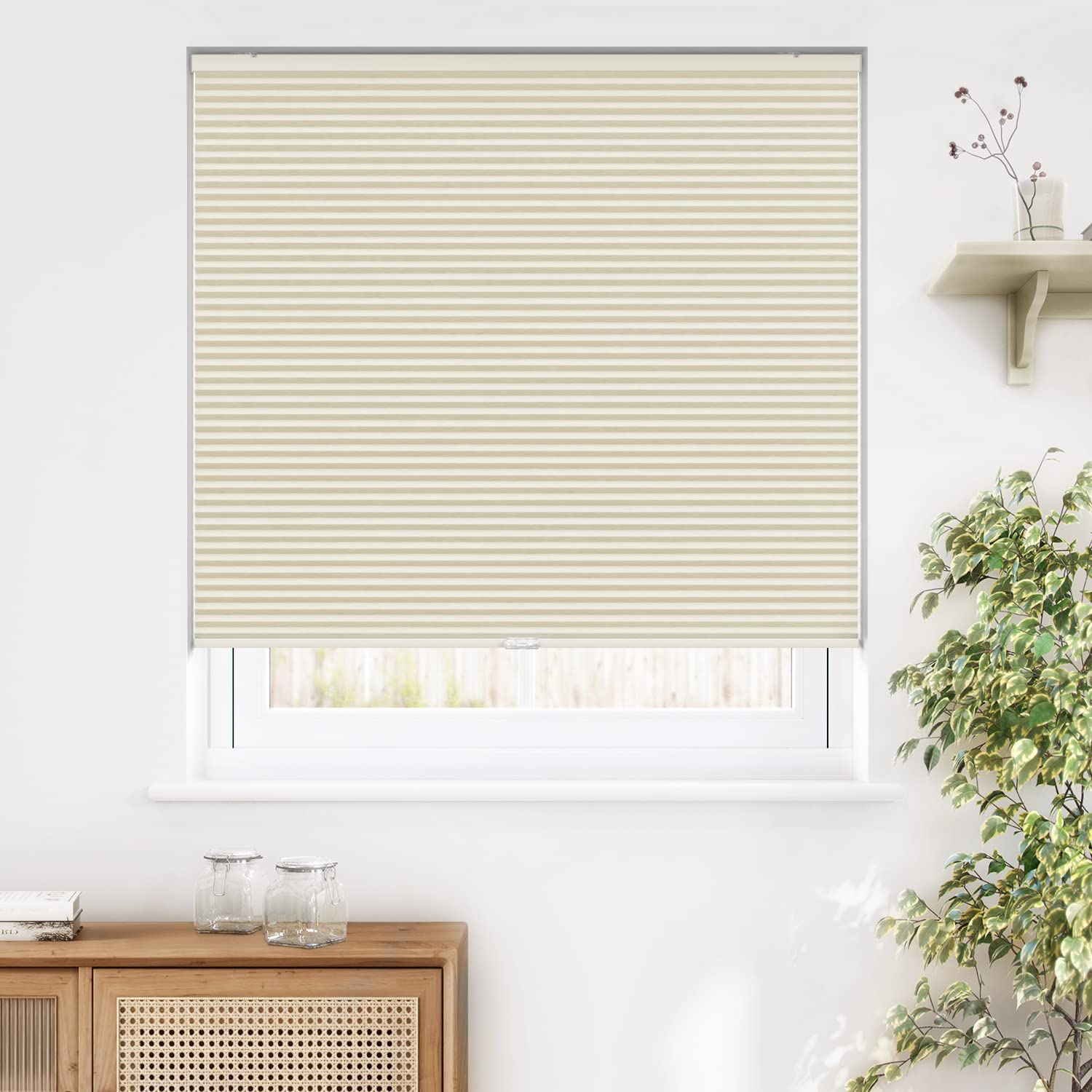 LazBlinds Cordless Cellular Shades, Blackout Privacy Honeycomb Shades for Home, Thermal Insulation Noise Reduction Blinds for Windows, 22'' W x 64'' H, Cream Image