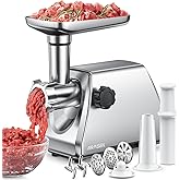 AIRMSEN Heavy Duty Electric Meat Grinder – Professional Stainless Steel Sausage Maker & Stuffer with 3 Plates, 2 Stainless Bl