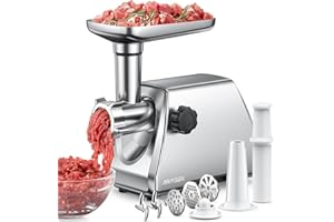 AIRMSEN Heavy Duty Electric Meat Grinder – Professional Stainless Steel Sausage Maker & Stuffer with 3 Plates, 2 Stainless Bl