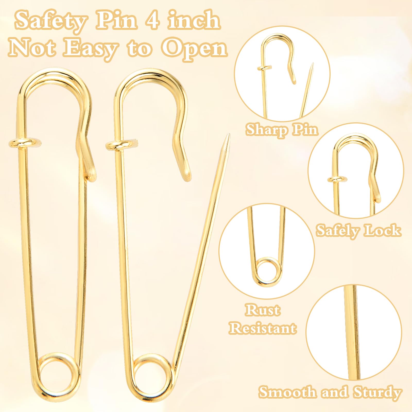 Sibba Large Safety Pins, 20Pcs Safety Pins Heavy Duty, Safety Pins for Clothes, Blanket Safety Pins, Pins Fasteners for Clothes, Leather, Crafts, Canvas, Blankets, Shawls, Kilts(Gold)