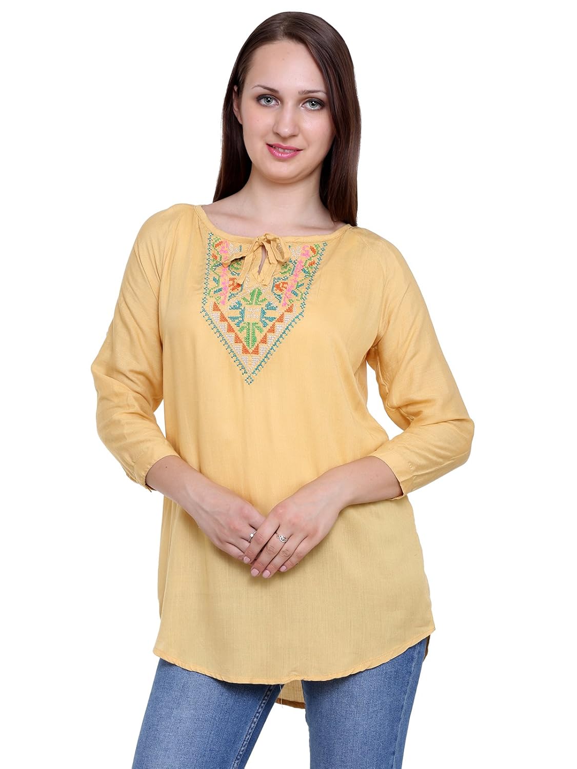 papsara yellow rayon women's long top