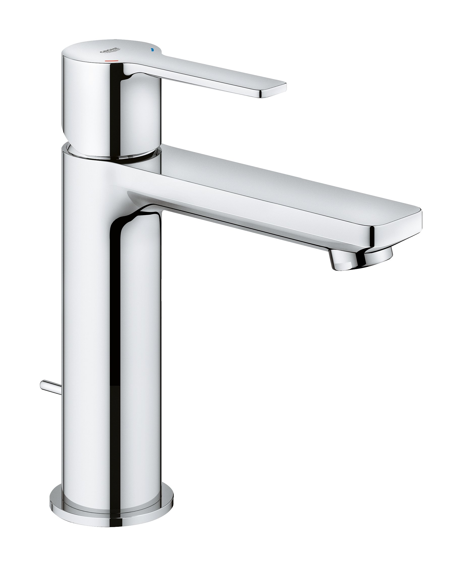 GROHE Lineare Single-Lever Basin Mixer Tap with Pop-Up Waste Set (Size 180mm, 28 mm Ceramic Cartridge, Water Saving Mousseur 5.7 l/min, Tails 3/8 Inch), Chrome, 32114001