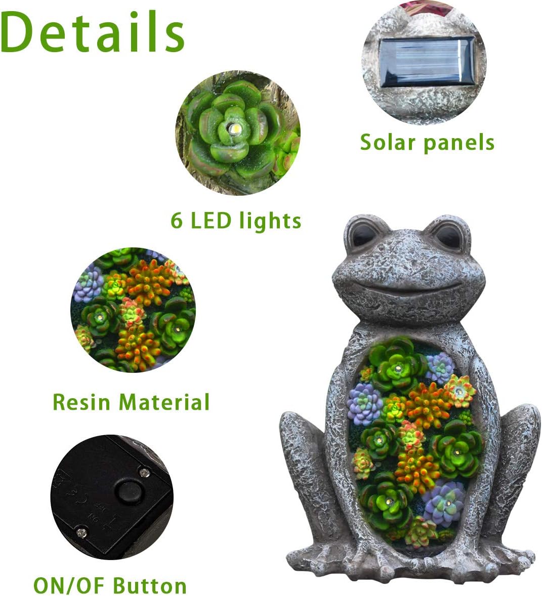 Garden Statue Frog Figurine - Waterproof Resin Succulent Plants with Solar Powered LED Lights for Halloween, Patio Yard Decorations, Home Decorations,9.5 x 7.2 Inch: Home Improvement