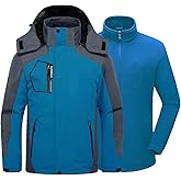 Kugnala Mens Winter Skiing Jacket 3 in 1 Waterproof Warm Snow Fleece Lining Coat Hooded Windproof Jacket S-6XL