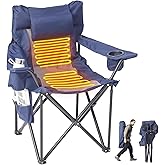 Heated Camping Chair, Oversized Folding Heated Chair with Back & Seat Heating, Supports 400 lbs, Portable Heated Outdoor Chair for Camping,Fishing, Patio, Picnic, Battery NOT Included, Navy Grey