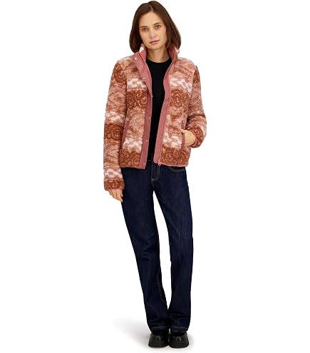 Billabong Ladies Full Zip Sherpa Mixed Nylon Jacket, Black, S at