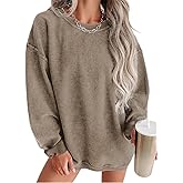 Chvity Womens Crewneck Oversized Corduroy Corded Sweatshirt Casual Long Sleeve Trendy Pullover Comfy Tops