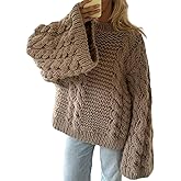 NRTHYE Women's Oversized Cable Knit Sweater Tops Loose Long Sleeves Crewneck Chunky Slouchy Baggy Pullover Sweaters