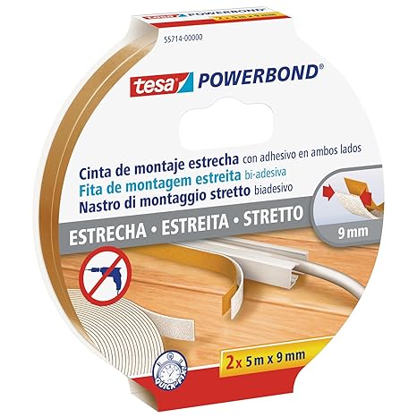 tesa Powerbond – schmale Pack 2-Klebeband, doppelseitig, 5 m x 9 mm