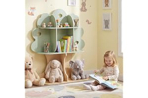 Costzon 45" Kids Tree Bookshelf, Toddler Bookcase w/Open Shelves, 3-Tier Toddler Montessori Bookshelf Toy Storage Organizer f