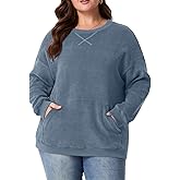 OLRIK Women Plus Size Sweatshirt Oversized Corduroy Crewneck Pullover Sweater with Kangaroo Pocket Fall Winter