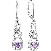 Rocayi Dangle Drop Earrings for Women 925 Sterling Silver Heart Infinity Leverback Earrings Birthstone Jewelry Gifts for Women Wife Girlfriend Mother Daughter Her