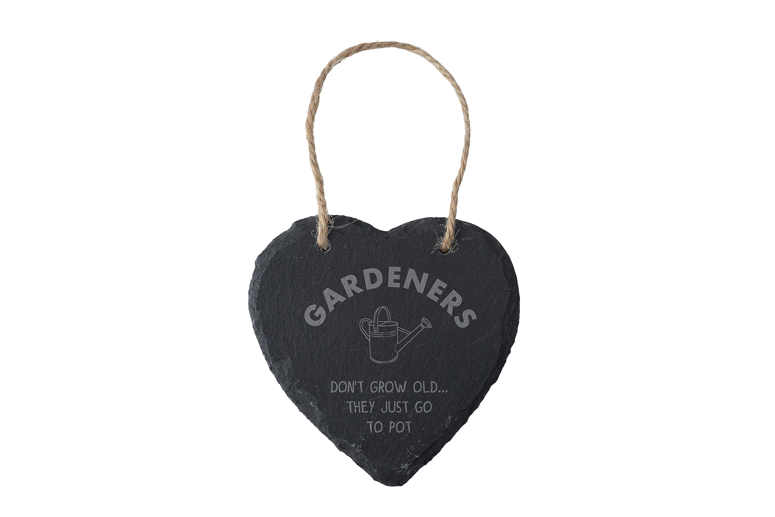 CGB Giftware | Rustic Slate Heart Hanger With Slogan 'Gardeners Don't Grow Old...They Just Go To Pot' | Jute Ribbon Hanger | GB07547