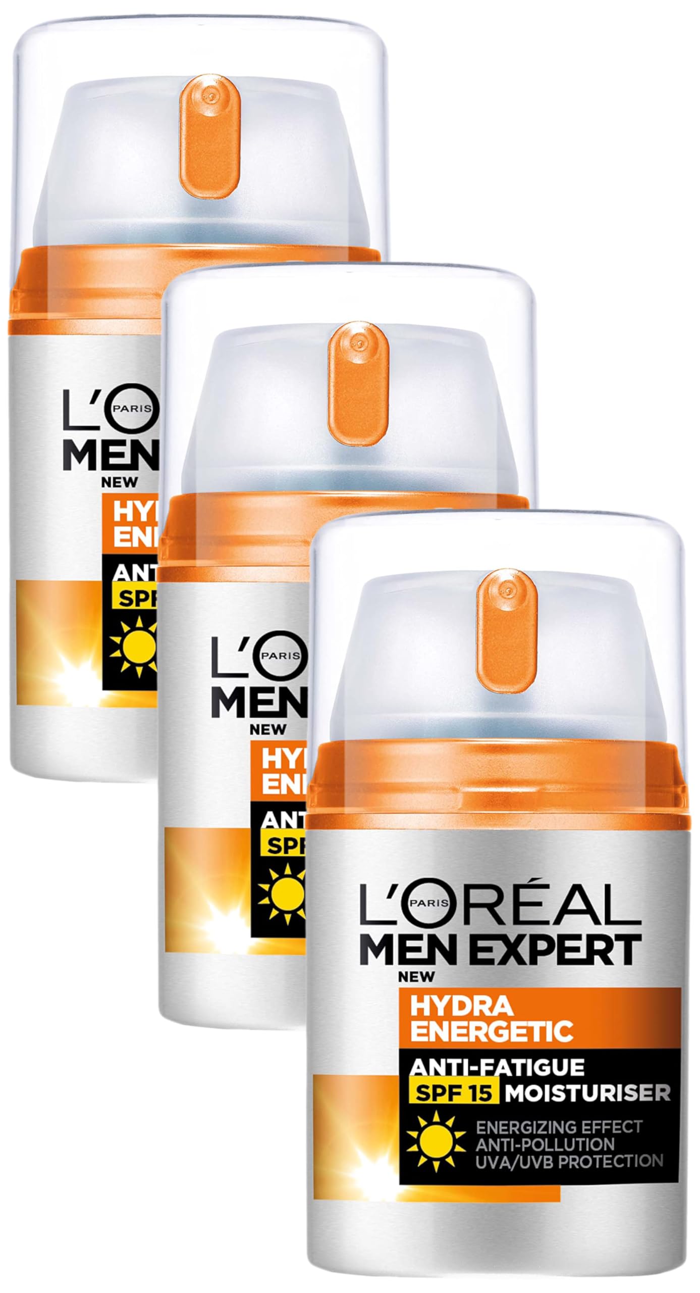 L’Oréal Paris men expert SPF 15 Hydra Energetic Anti Fatigue Moisturiser, White, 50 ml (Pack of 3)