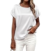 BTFBM Womens Summer Tops Satin Blouses Dressy Casual Crewneck Short Sleeve Shirts 2026 Spring Work Business Outfits