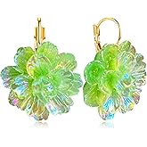unixmoment Bohemian Handmade Colorful Resin Flower Floral Camellia Dangle Drop Leverback Earrings For Women