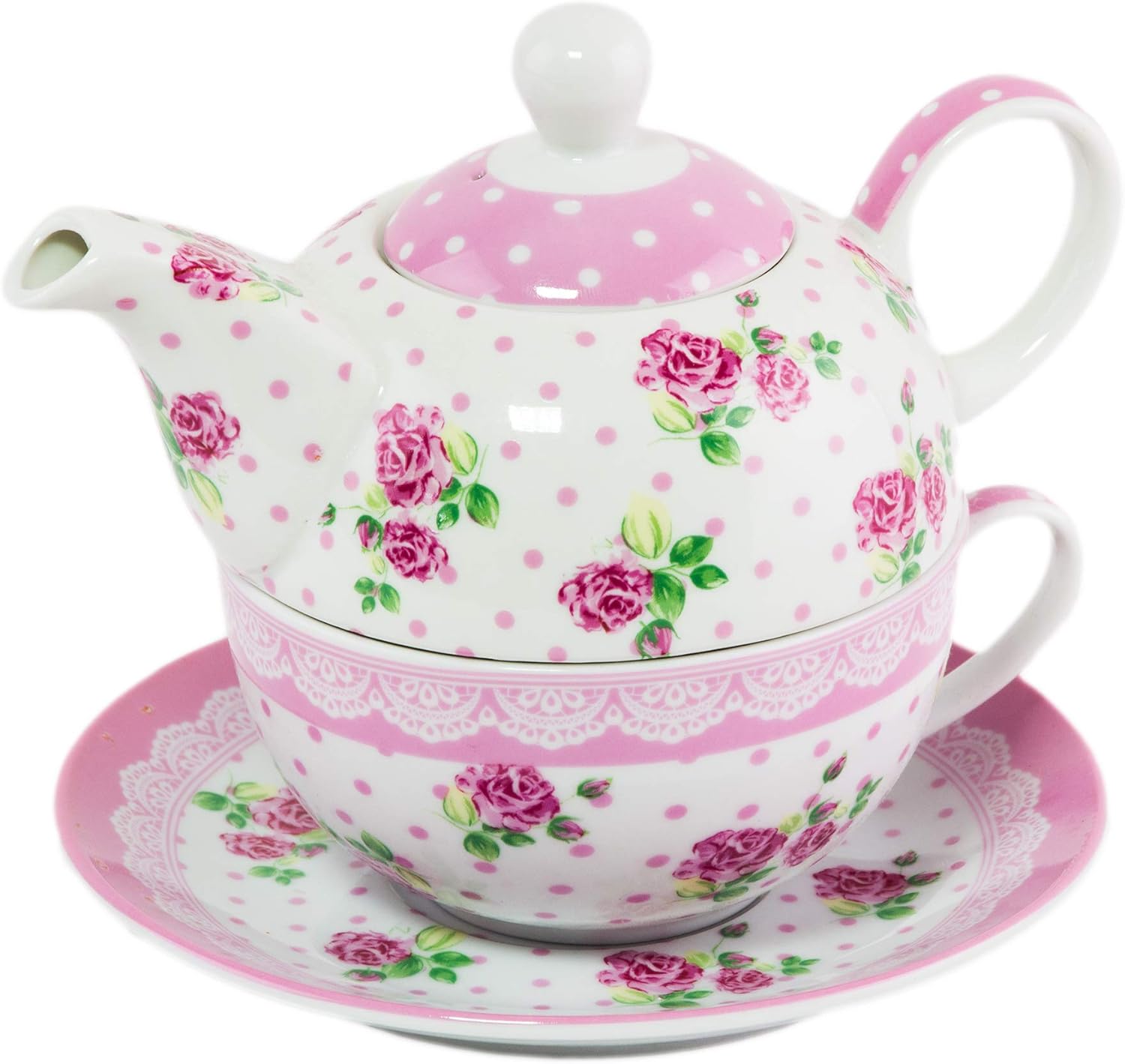 BigDean Tea for One Set 3TLG Porzellan Teekanne mit Tasse