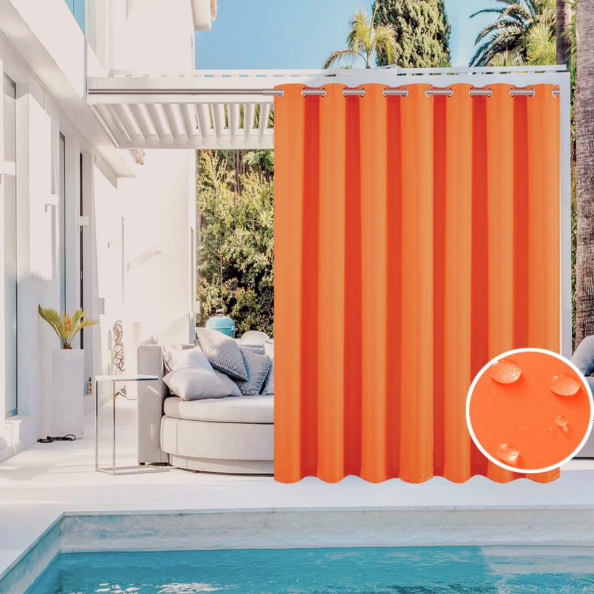 Outdoor Curtains - SOFJAGETQ 1 Panel Waterproof Indoor/Outdoor Curtains for Patio-, Extra Wide Blackout Thermal Insulated Drape Waterproof Curtain for Porch, Pergola, Cabana, 100 x 84 inch, Burnt Orange