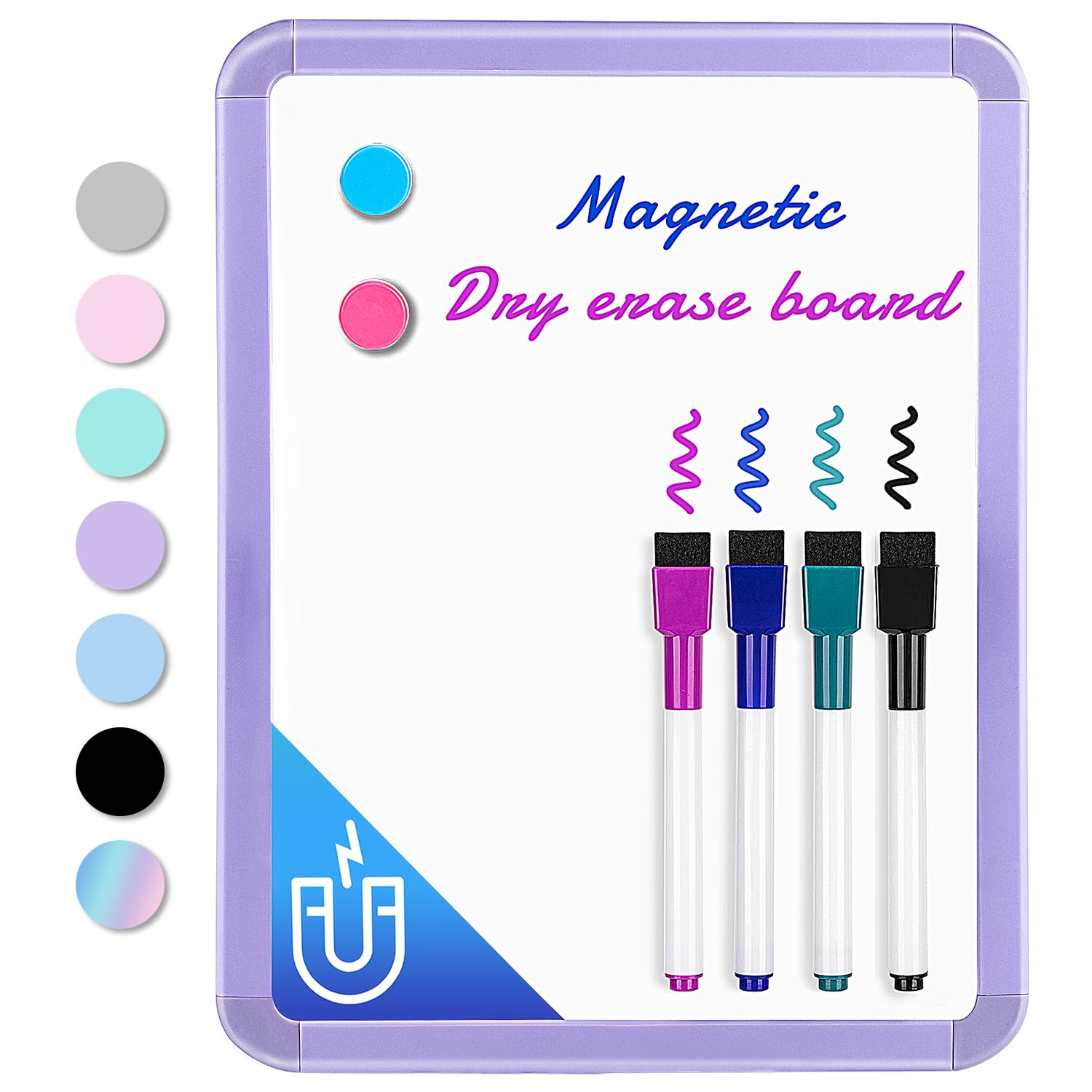 Photo 1 of VUSIGN Small White Board Dry Erase, 8.5'' x 11'' Magnetic Dry Erase Board, Mini Whiteboard with Markers for Kids, Students, Fridge, Wall, Locker, Purple