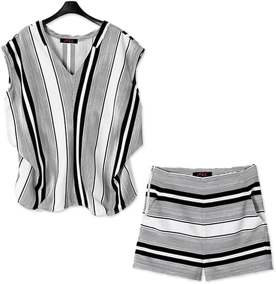 Amazon 大きいサイズ レディース セットアップ パンツ ストライプ 白 ボーダー ショーパン 2709 ホワイト 5l ショートパンツ 通販