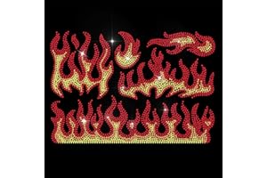 ANATTASOUL Red Iron on Rhinestones Transfer Flame Bling Diamond Hotfix Patches for Clothes, 11.6"x8.2" Large Iron On Sequin A