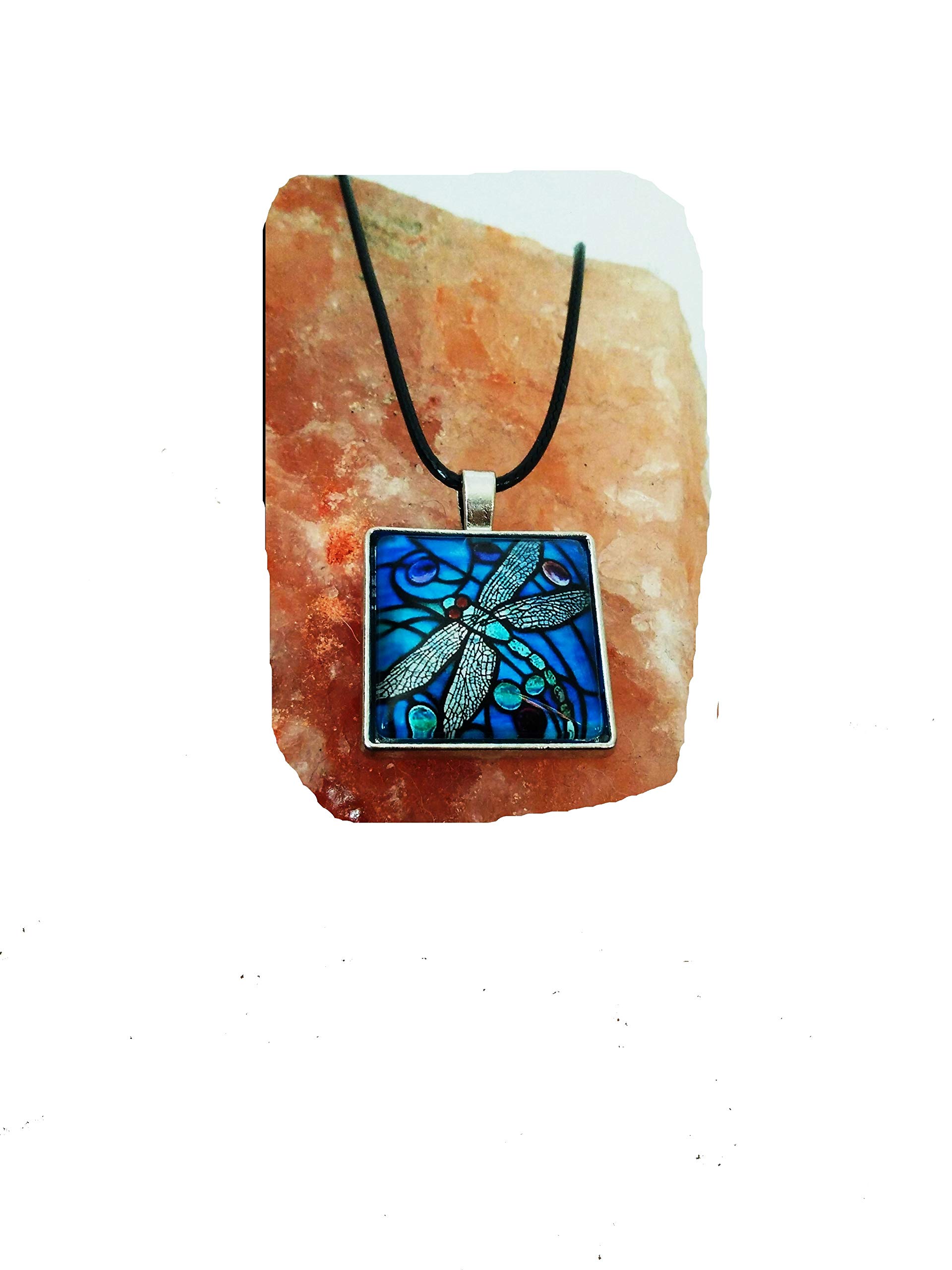 CrownOfRibbons Dragonfly necklace on vegan cord, insect jewellery and pendant, glass design