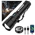 SKYFIRE LED Flashlights High Lumens,15000.00lm Super Bright Rechargeable Flashlight with Ignition Lens, Zoomable,Powerbank,Waterproof Flash Light for Camping Essentials,Outdoor and Home(Black)