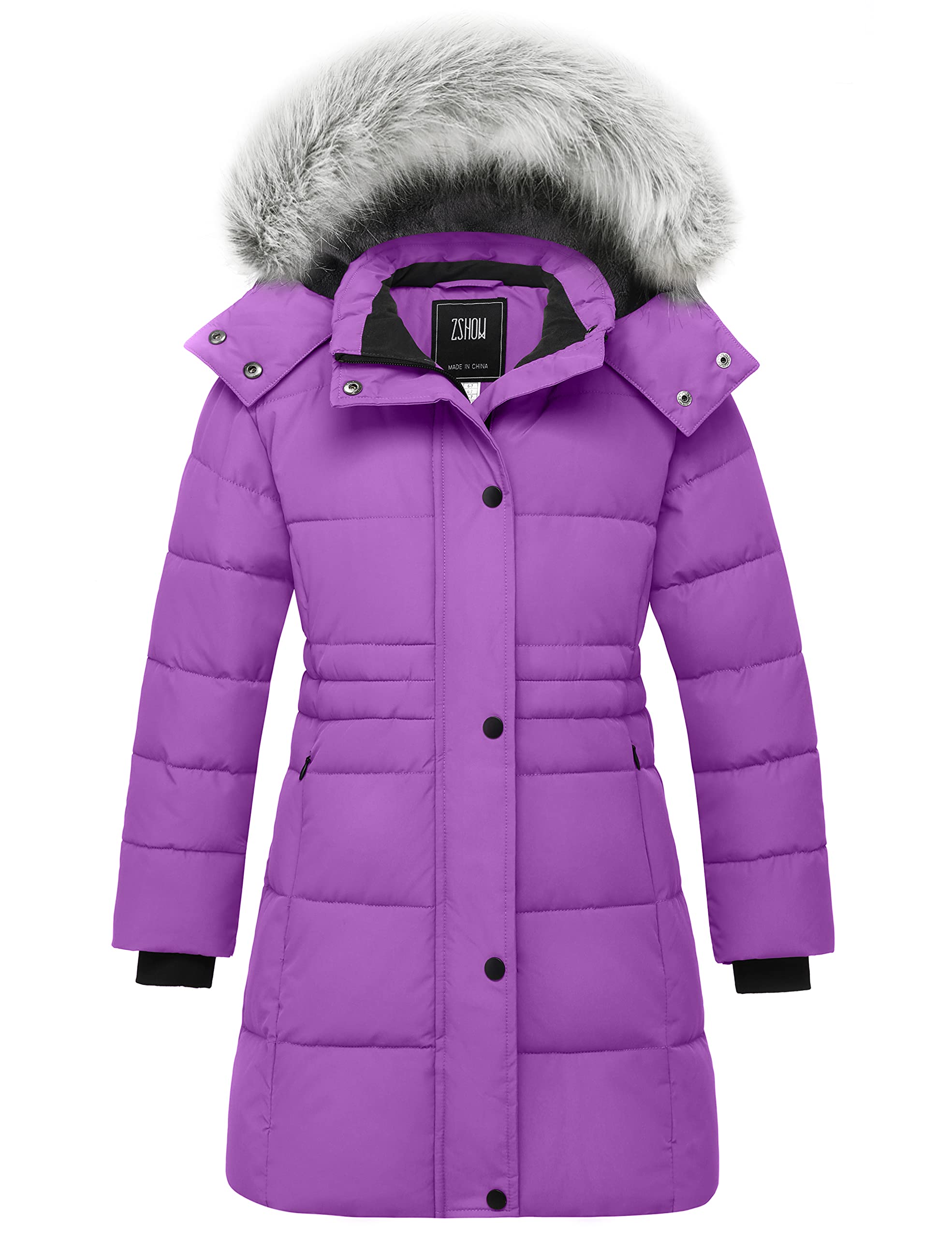 Girls' Winter Coat Long Hooded Parka Soft Fleece Puffer Jacket with Removable Faux Fur
