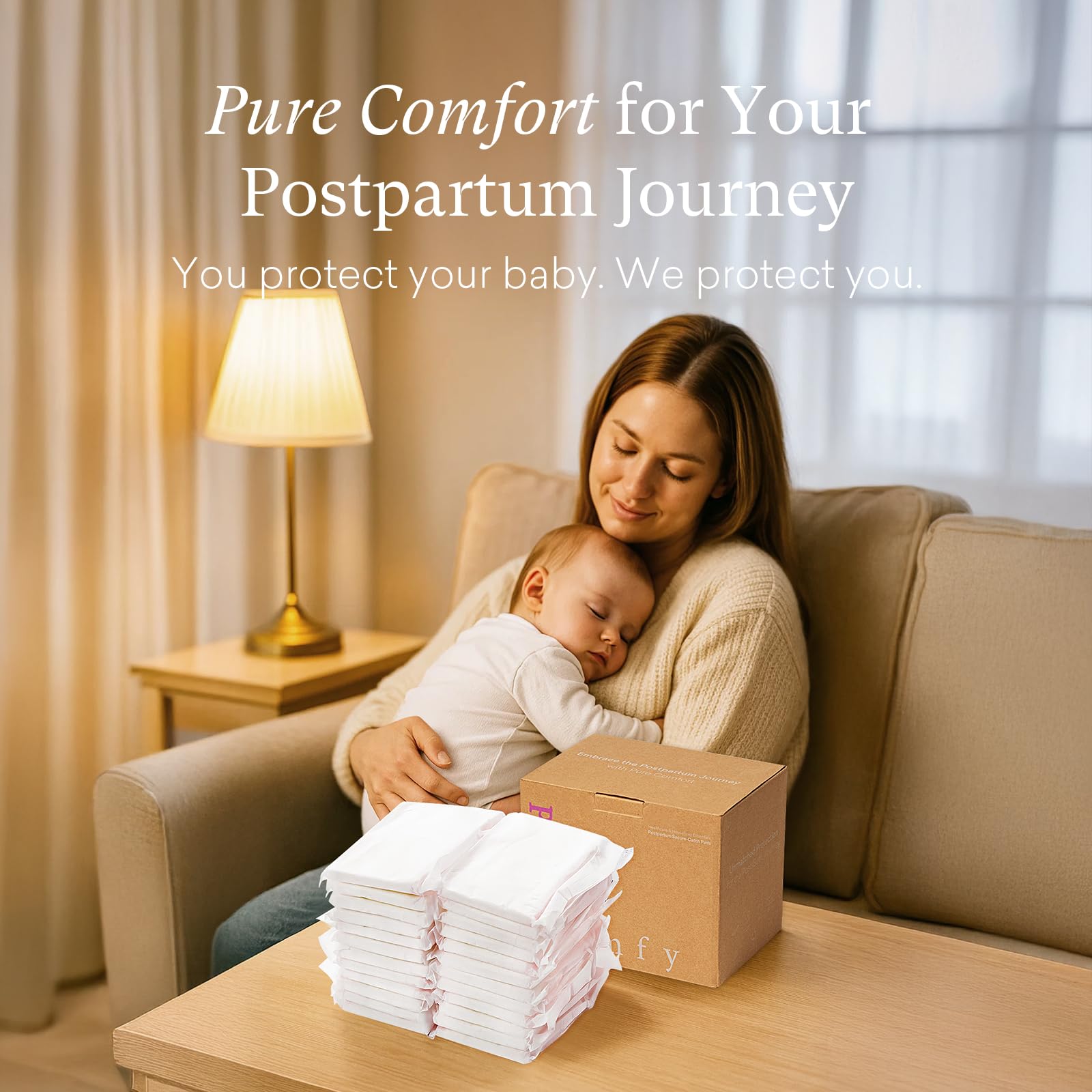 PurComfy 24 Count Premium Postpartum Pads with Wings, Large Maximum Absorbency Postpartum Maternity Pads Ultra Soft Heavy Flow Secure Leak Protection After Birth