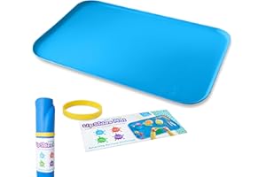 Just Messin' Silicone Art Mat for Crafts, Legos, Slime, Resin, Paint & Jewelry-Making, Table Protection w Raised Sides to Contain Mess, Non-Slip Heat Resistant, 16”x26” Mat with high .6" Edge, Blue