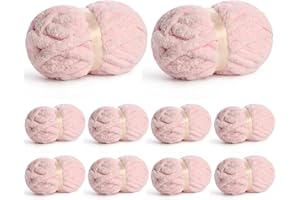 10 Pack of Jumbo Chunky Yarn for Hand Knitting,10# Super Bulky-Fluffy Chenille Yarn, 220 yds/70.5 oz Soft Thick Yarn for Crocheting Chunky Knit Throw Blankets.(Pink)