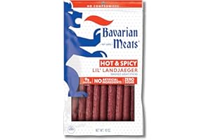 Bavarian Meats Hot & Spicy Lil' Landjaeger Meat Sticks, Smoked Sausage Protein Snacks, Zero Sugar, Great Source of Protein, Gluten Free, Keto Friendly Low Carb Snack, 10 Ounce