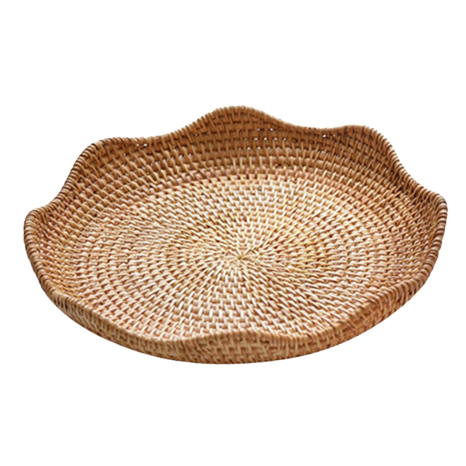Colcolo Rattan Round Serving Tray Platters Container Hand Woven Wicker Tray for Table Centerpiece Decorative Cabinets Picnics Kitchen Counter Decor, 23cmx4cm