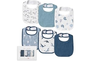LYRICHOM BABY Muslin Baby Drool Bibs for Unisex Boys Girls, 6 Pack Soft Cotton Baby Bib for Teething Drooling, Essentials Shower Gift (6, Blue)