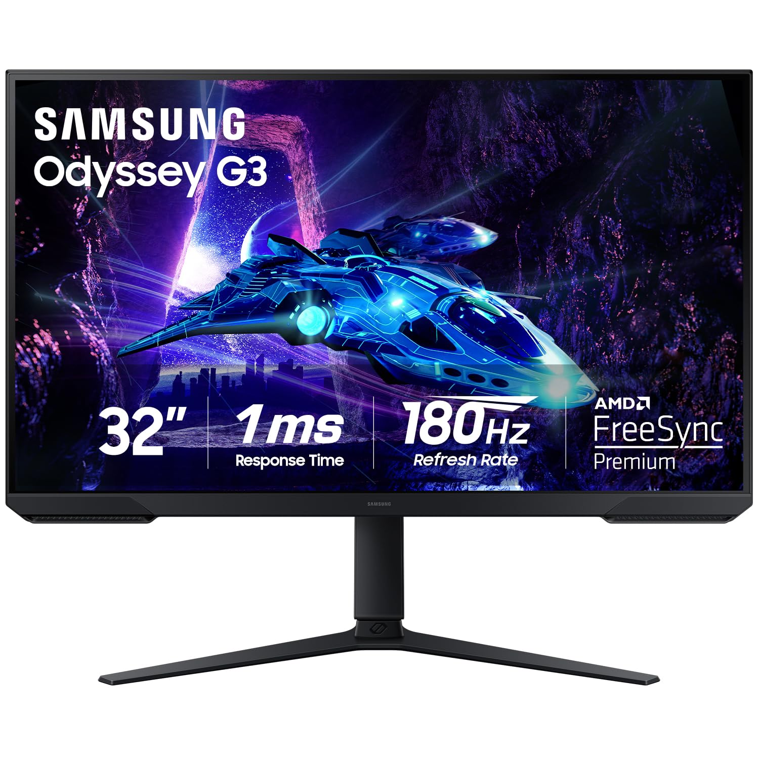Samsung 32-Inch Odyssey G3 (G30D) Series FHD Gaming Monitor, 1ms, 180Hz, AMD FreeSync, Adjustable Stand, Black Equalizer, Virtual Aim Point, Eye Saver Mode, Flicker-Free, LS32DG302ENXZA