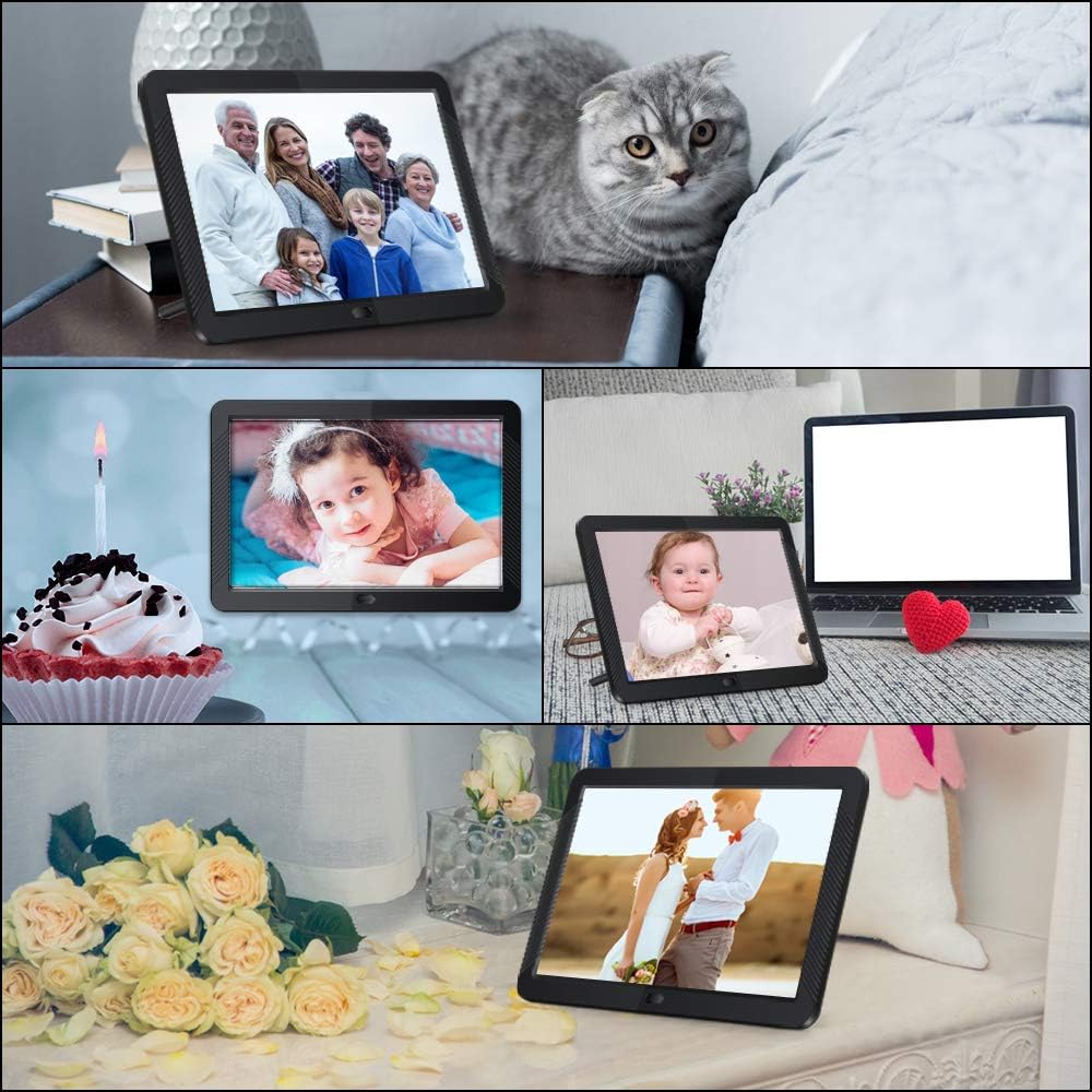 Digital Picture Frame 8 Inch Digital Photo Frame HD 1920X1080P with Remote Control 16:9 IPS Display Auto Slideshow Zoom Image Stereo Video Music Player Support USB SD Card 180° View Angle (Black) : Electronics
