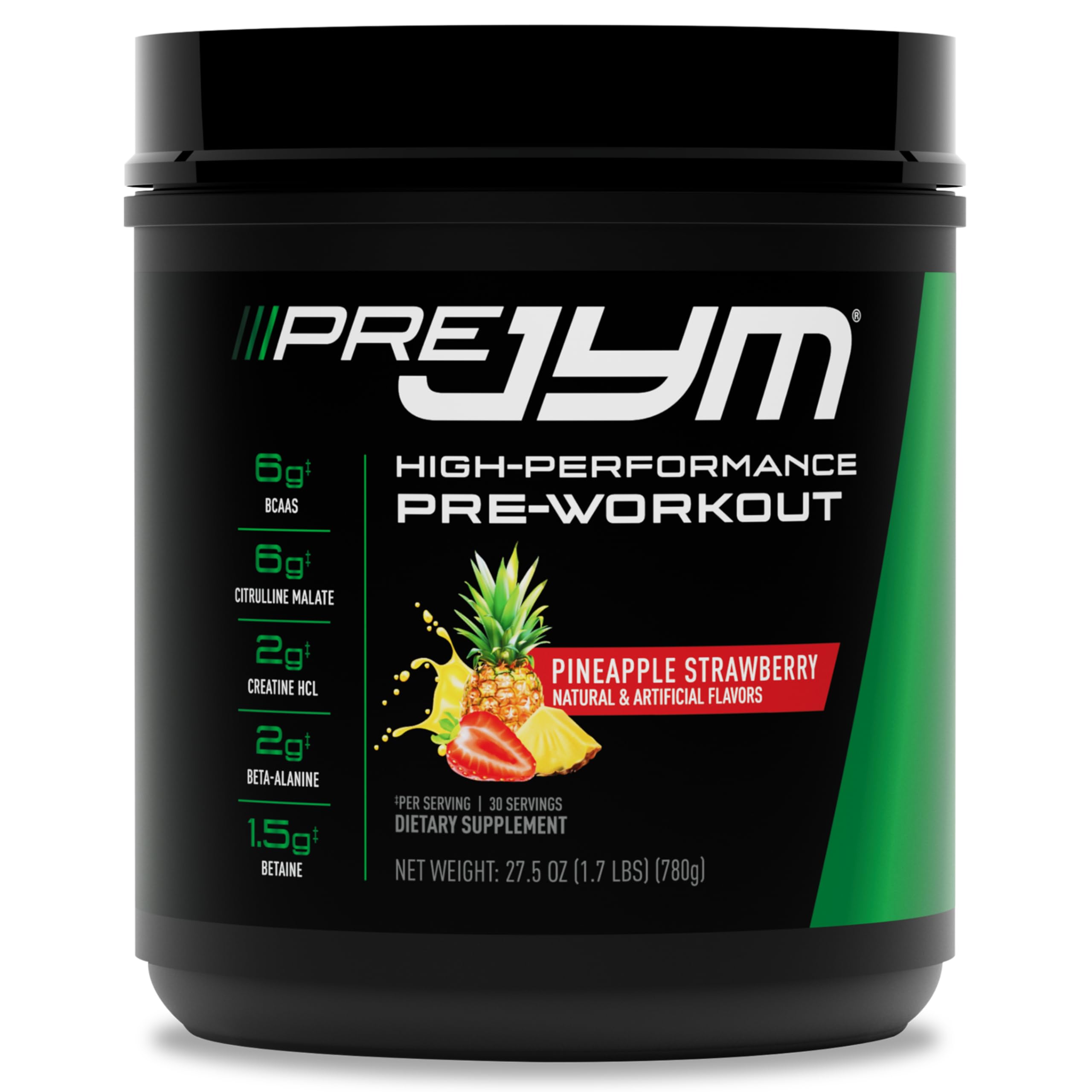 JYM Supplement Science Pre JYM Pineapple Strawberry Pre Workout Powder for Men & Women, BCAAs, Nootropics, Creatine HCI, Citrulline, Beta-Alanine, Betaine, Taurine, Huperzine, 30 Servings Image